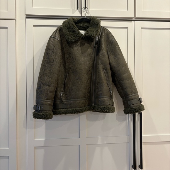 American Eagle Dark olive Green oversized biker Jacket - Picture 2 of 7